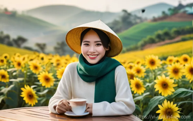 디지털 스토리에서의 상징적 요소 활용하기 - **Da Lat's Wild Beauty and Coffee Culture**
    "A stunning, realistic photo of a young Vietnamese w...