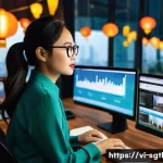 Home 21 디지털 스토리의 목표 달성을 위한 기법 - A vibrant digital marketing office scene in Ho Chi Minh City, Vietnam, featuring a young Vietnamese ...