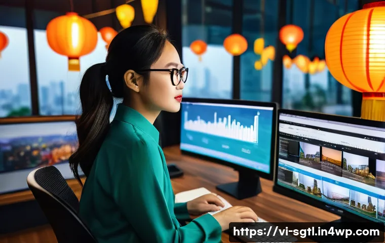 디지털 스토리의 목표 달성을 위한 기법 - A vibrant digital marketing office scene in Ho Chi Minh City, Vietnam, featuring a young Vietnamese ...