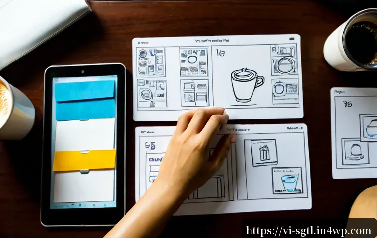 Home 17 디지털 스토리를 위한 스토리보드 작성법 - Photorealistic overhead view of a Vietnamese digital creator’s workspace in Ho Chi Minh City, hands ...